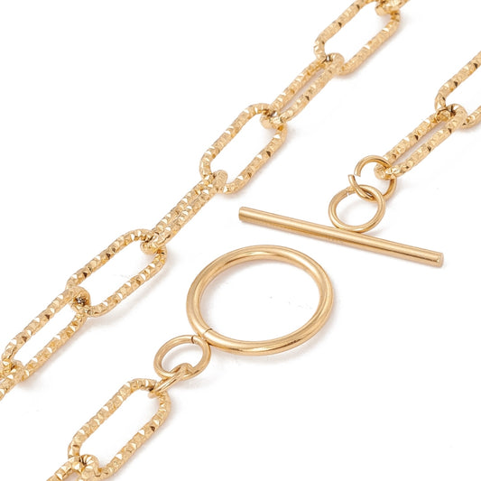 Collier acier inoxydable maille trombone  pailleté fermoir T