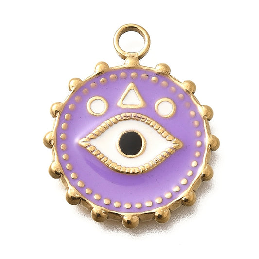 Charm émaillé  - Médaille mauvais oeil violet