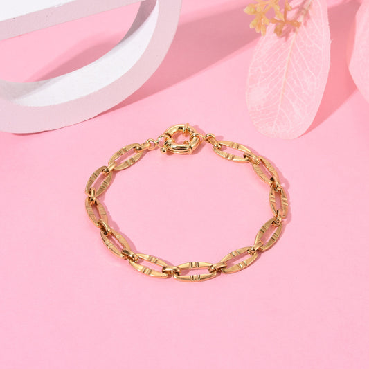 Bracelet acier inoxydable or maillon texturé