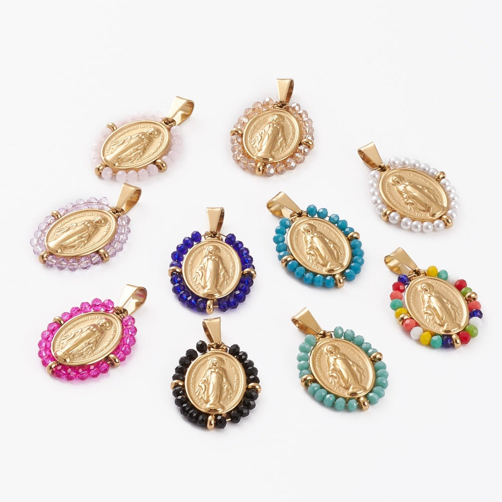 Pendentif vierge debout et perle