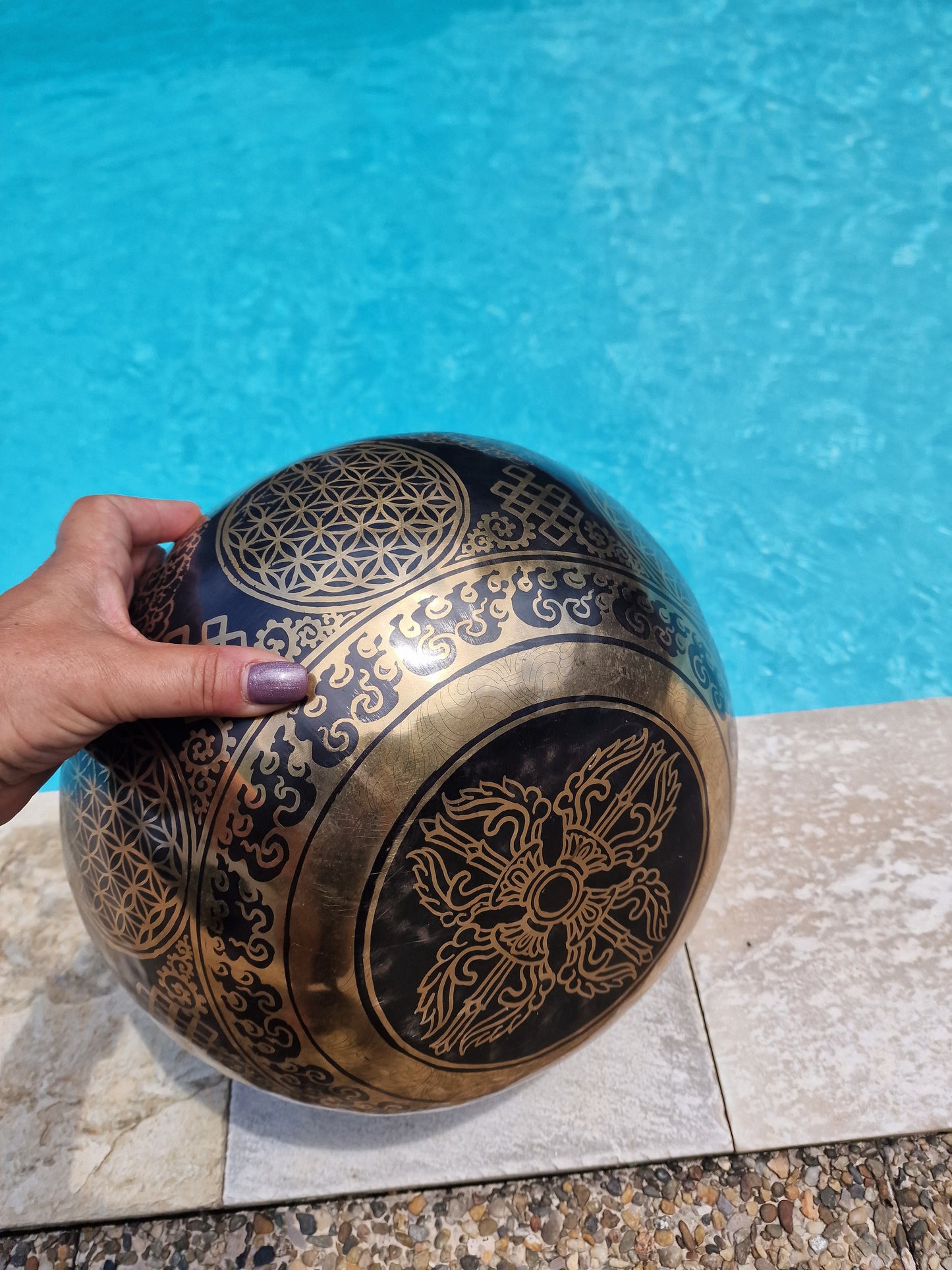 Bol Chantant Tibétain - Cho-pa Gravé avec symbole sacrée 30cm