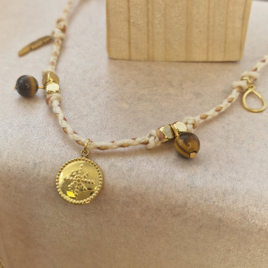 Collier Holistique - Mauvais oeil - Oeil de tigre spinelle