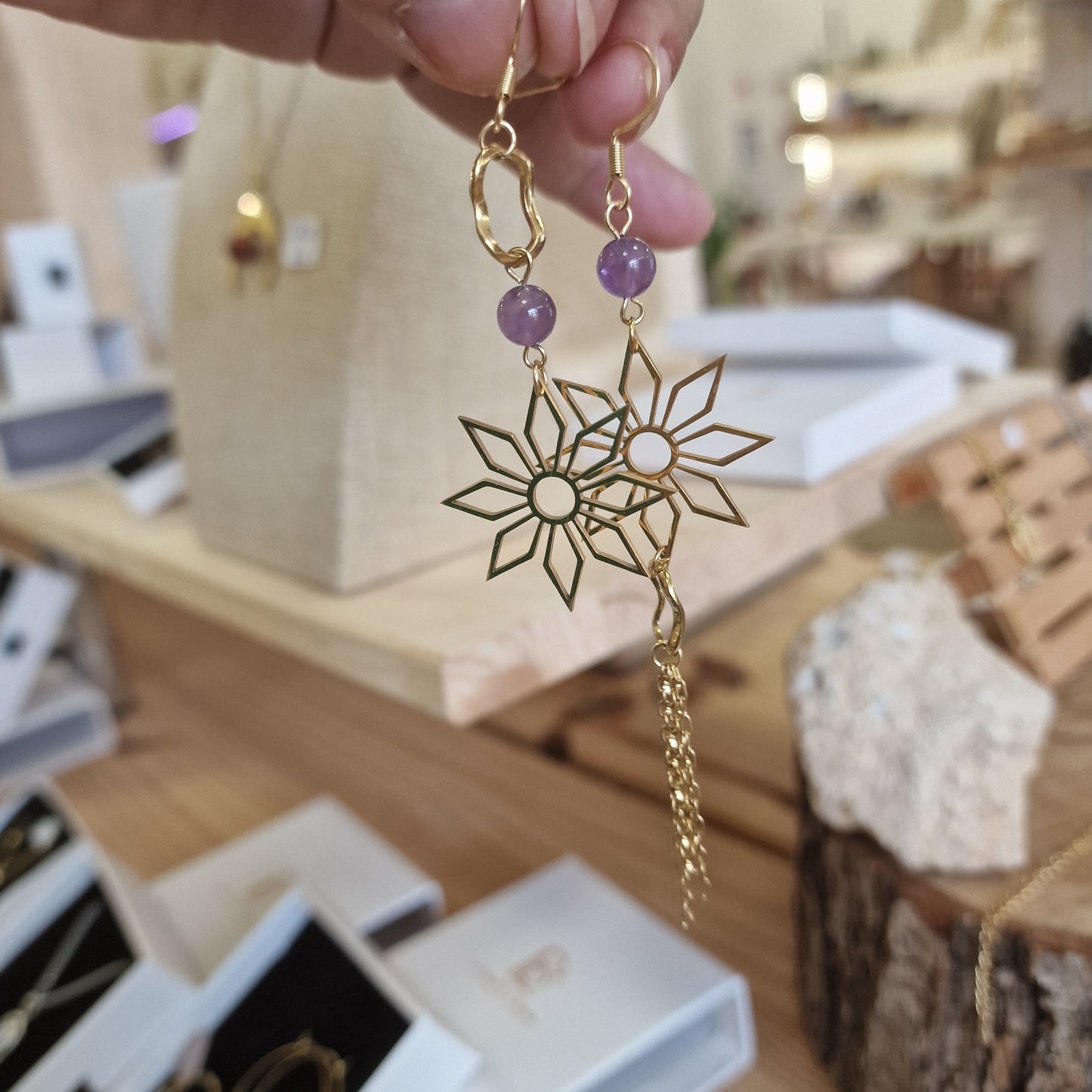 Boucle d'oreilles dépareillées - Sérénité - Améthyste