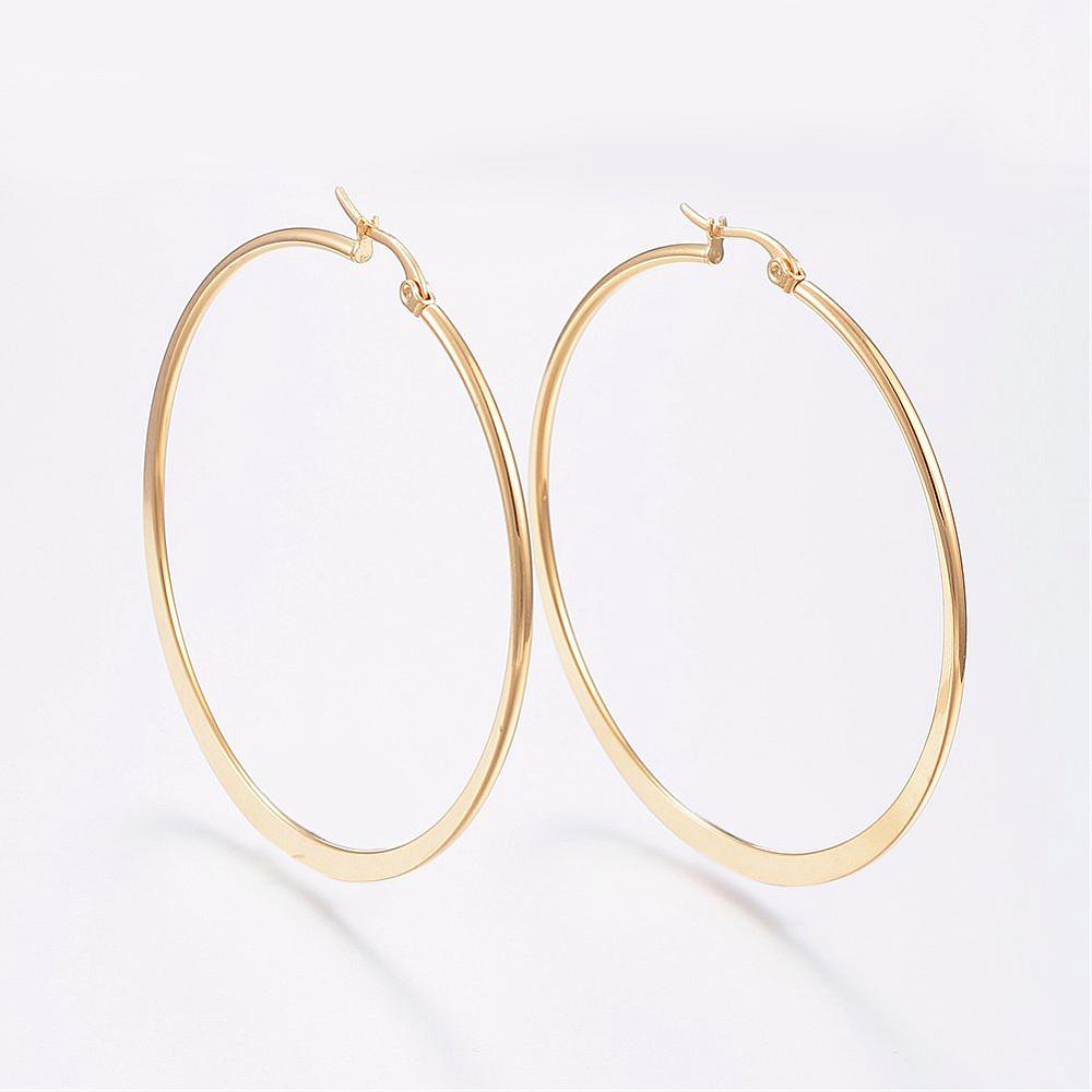 Créole ronde aplatie classique acier inoxydable 64mm or