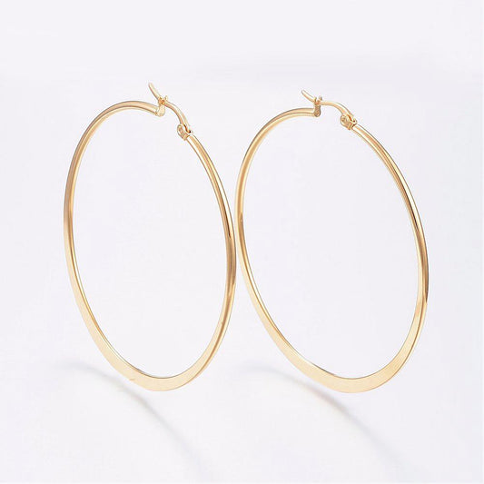 Créole ronde aplatie classique acier inoxydable 64mm or