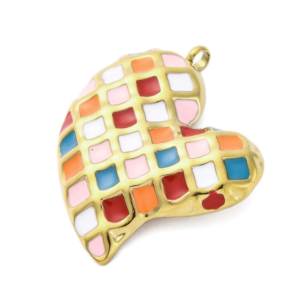 Charm émaillé - Cœur Damier
