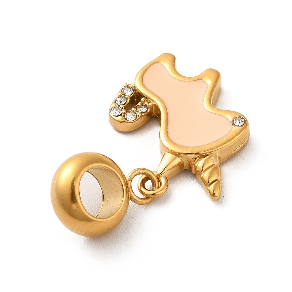 Charm émaillé - Licorne et strass rose