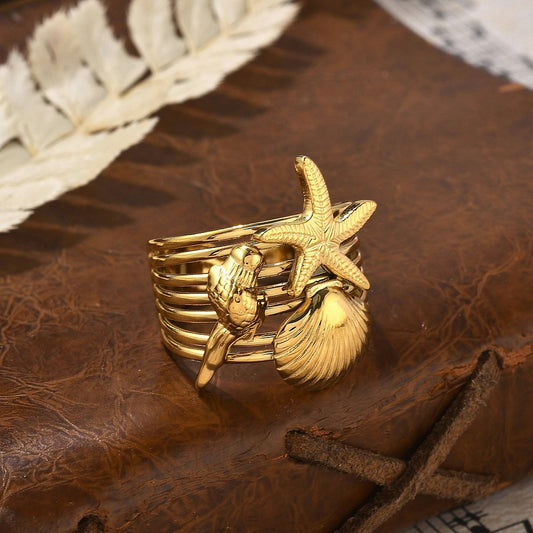 Bague thème plage acier inoxydable