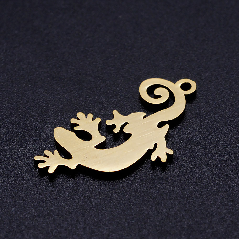 Pendentif gecko acier or plein