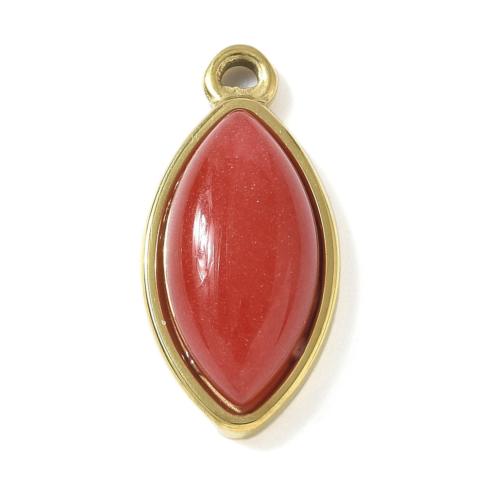 Charm pendentif pierre naturelle en acier or forme d'oeil de cheval