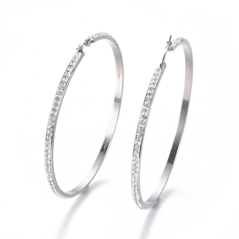 Créole 76mm acier inoxydable star strass argenté