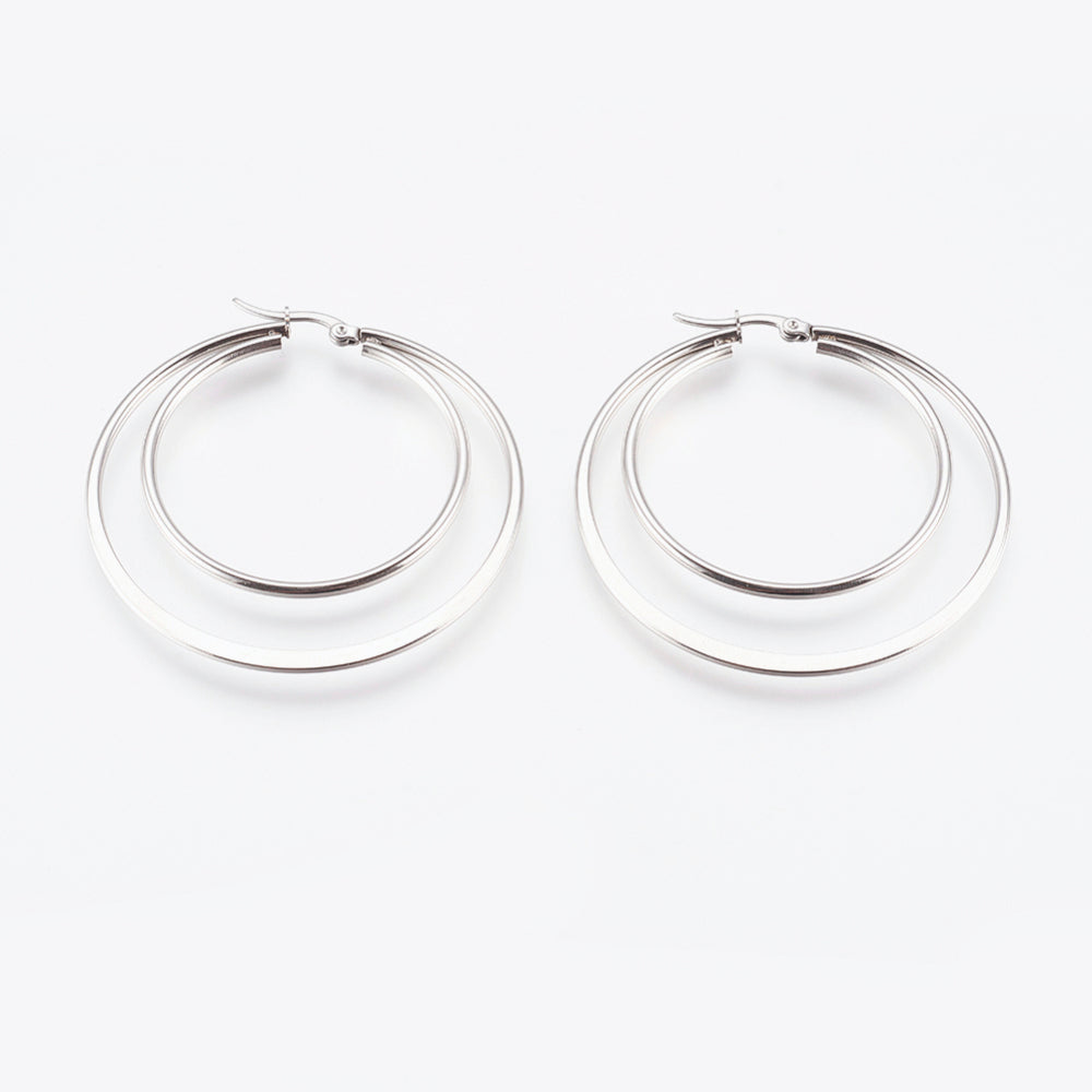 Créole ronde aplatie 2 anneaux acier inoxydable 54x52x2mm