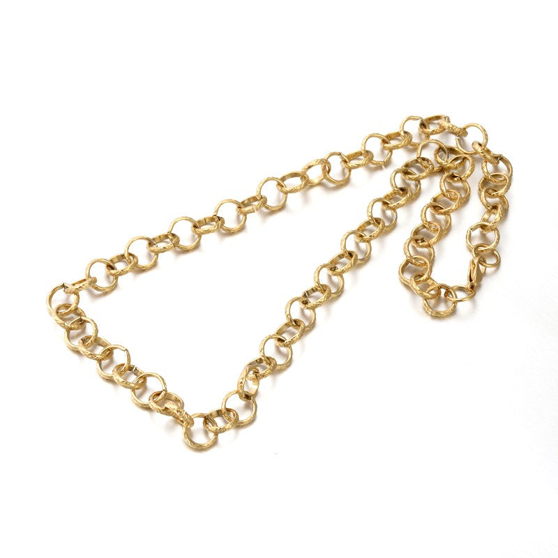 Collier acier inoxydable maille rolo épaisse texturé or