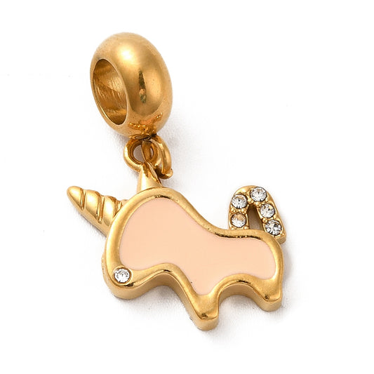 Charm émaillé - Licorne et strass rose