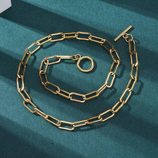 Collier acier inoxydable maille thrombone fermoir T