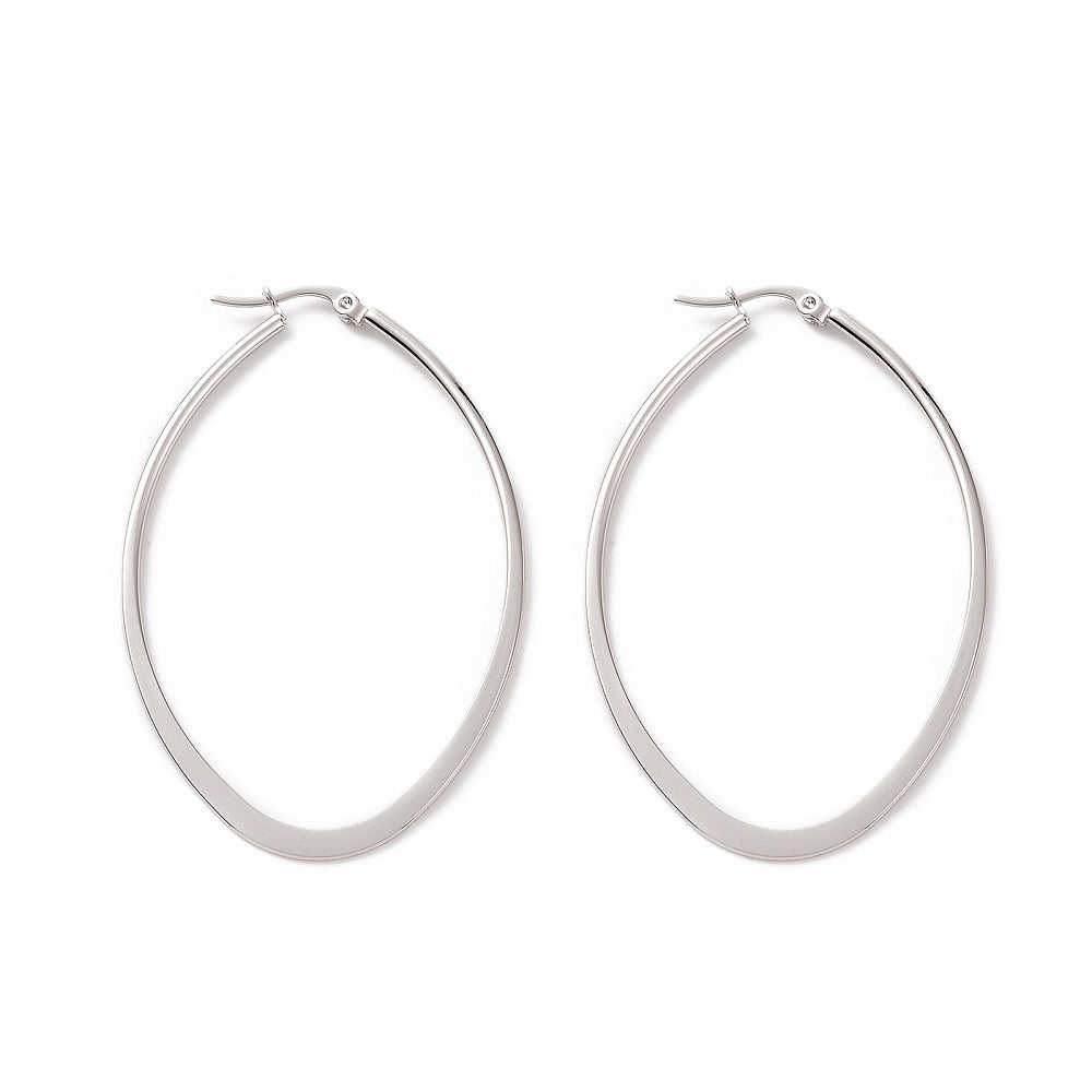 Créole ovale aplatie classique acier inoxydable 63x40x2mm argenté