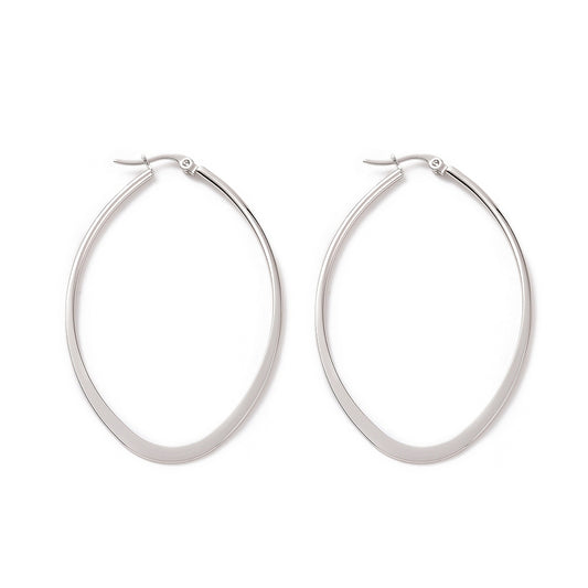 Créole ovale aplatie classique acier inoxydable 63x40x2mm argenté