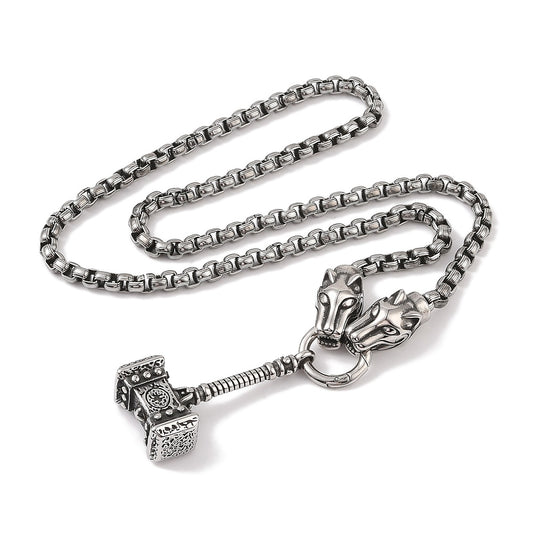 Collier Marteau de Thor Mjöllnir tête de loup