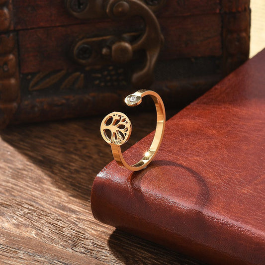 bague arbre de vie acier inoxydable  + strass