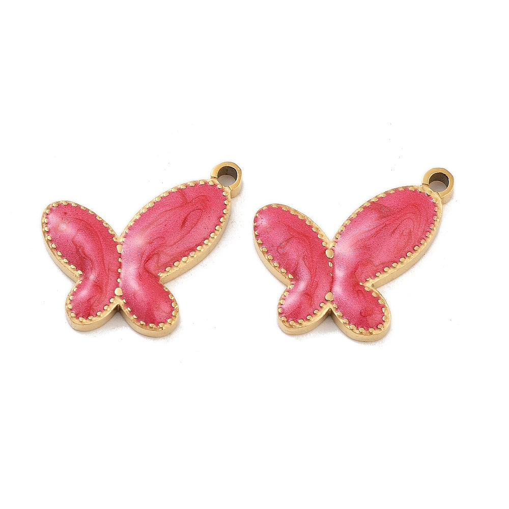 Charm émaillé - Papillon rose pailleté