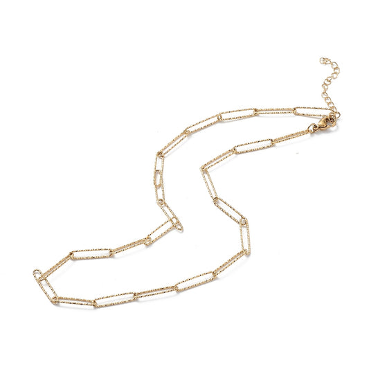 Collier acier inoxydable maille thrombone large pailletté