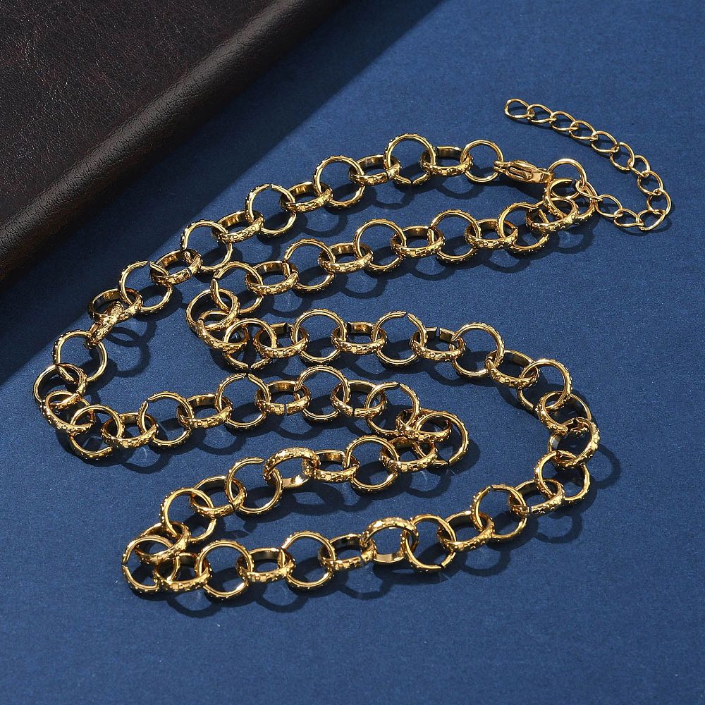 Collier acier inoxydable maille rolo texturé or