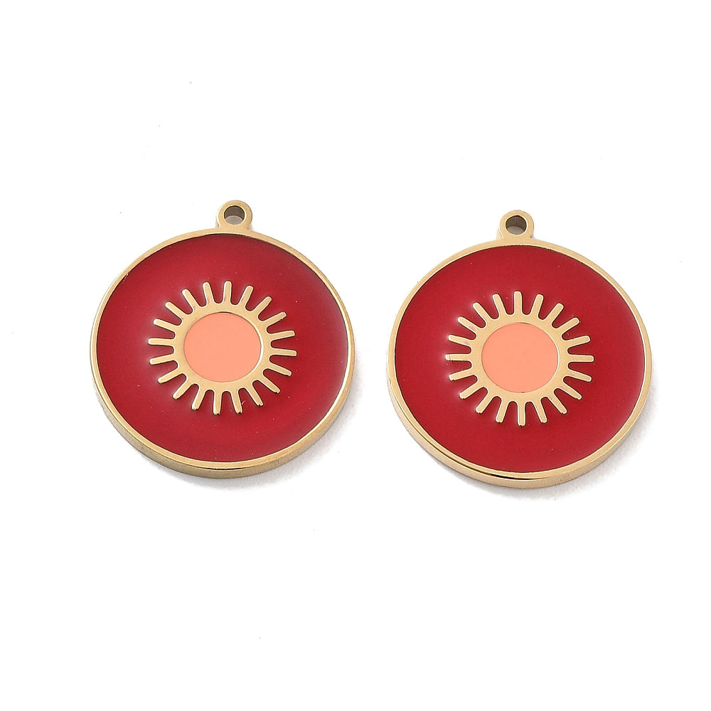 Charm émaillé - Médaille soleil fond rouge