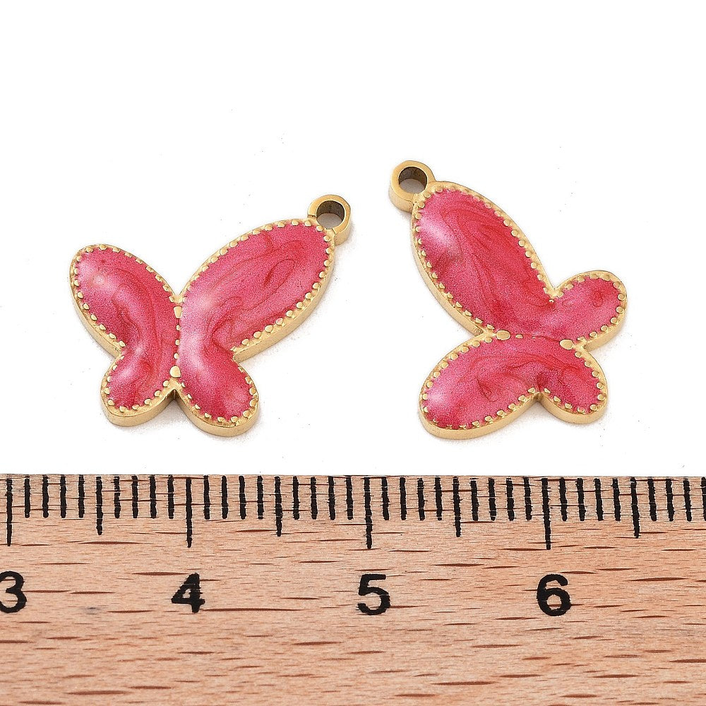 Charm émaillé - Papillon rose pailleté