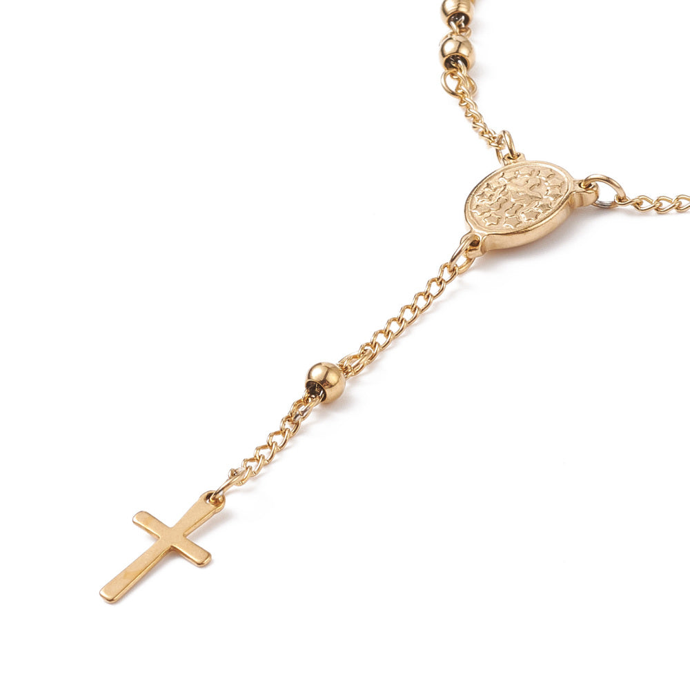 Bracelets de perles de chapelet avec croix, Bracelet en acier inoxydable 201