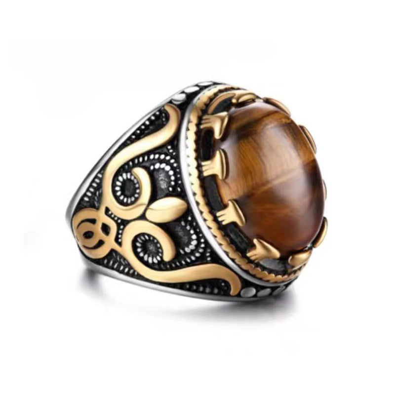 Bague Homme Oeil de tigre en acier inoxydable