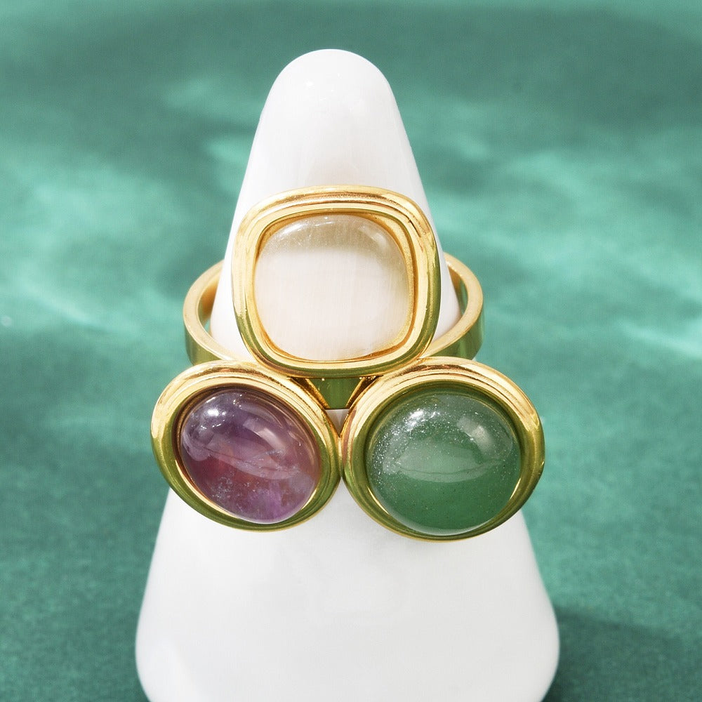 Bague Trio pierre acier inoxydable