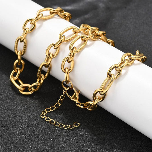 Collier acier inoxydable maille mixte texturé