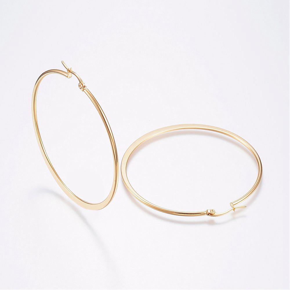 Créole ronde aplatie classique acier inoxydable 64mm or