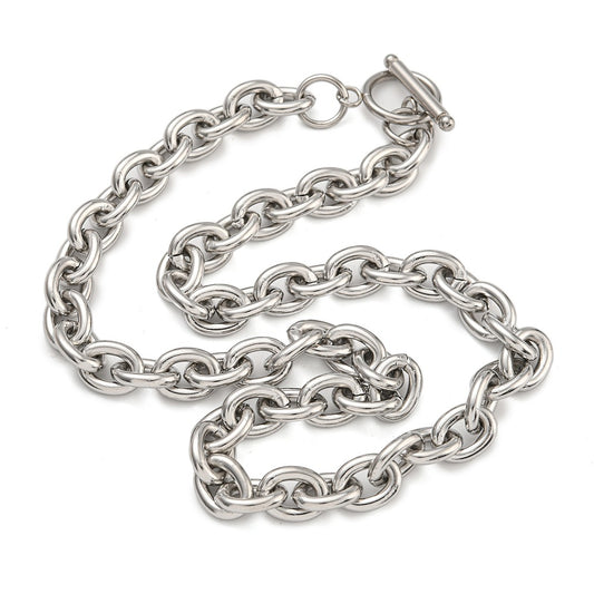 Collier acier inoxydable maille mixte ronde argent