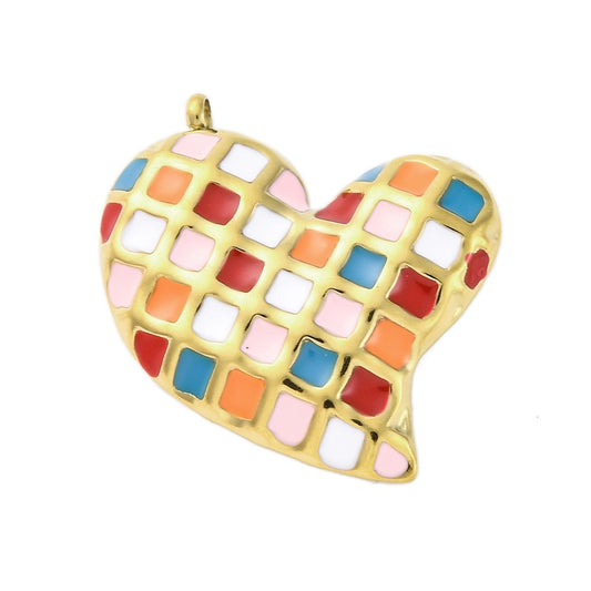 Charm émaillé - Cœur Damier