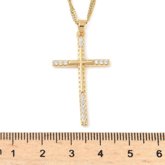 Collier croix et strass acier inoxydable