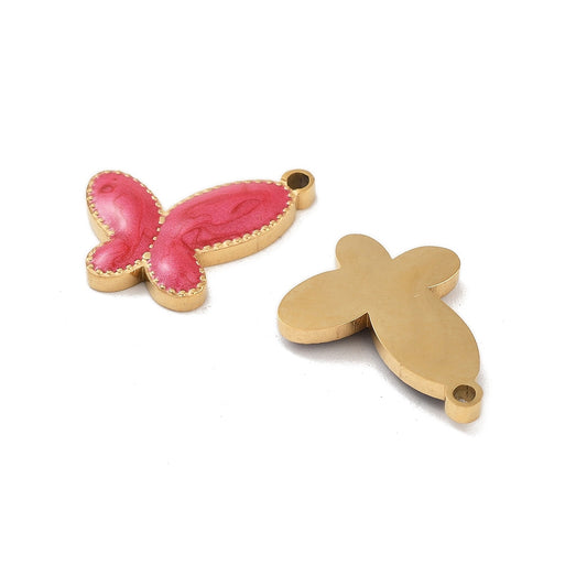 Charm émaillé -  Papillon rose pailleté