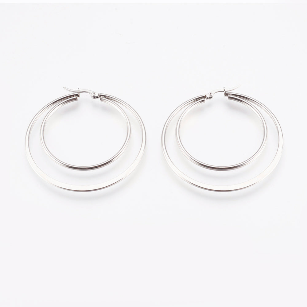 Créole ronde aplatie 2 anneaux acier inoxydable 54x52x2mm