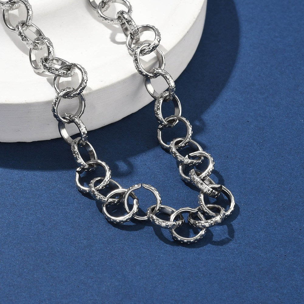 Collier acier inoxydable maille rolo texturé