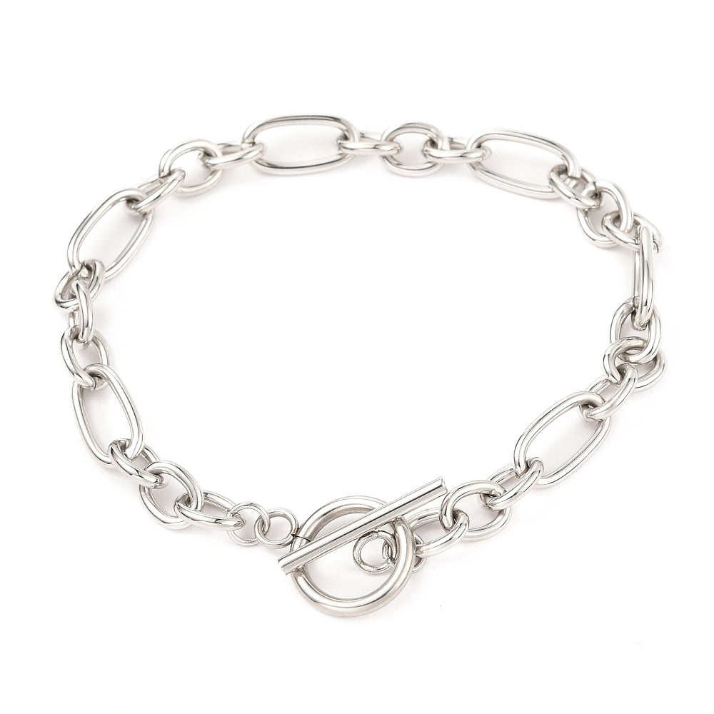 Bracelet acier inoxydable argent duo de maille fermoir en T