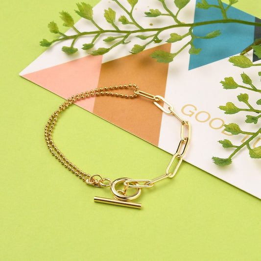 Bracelet acier inoxydable or duo de maille fille et trombone