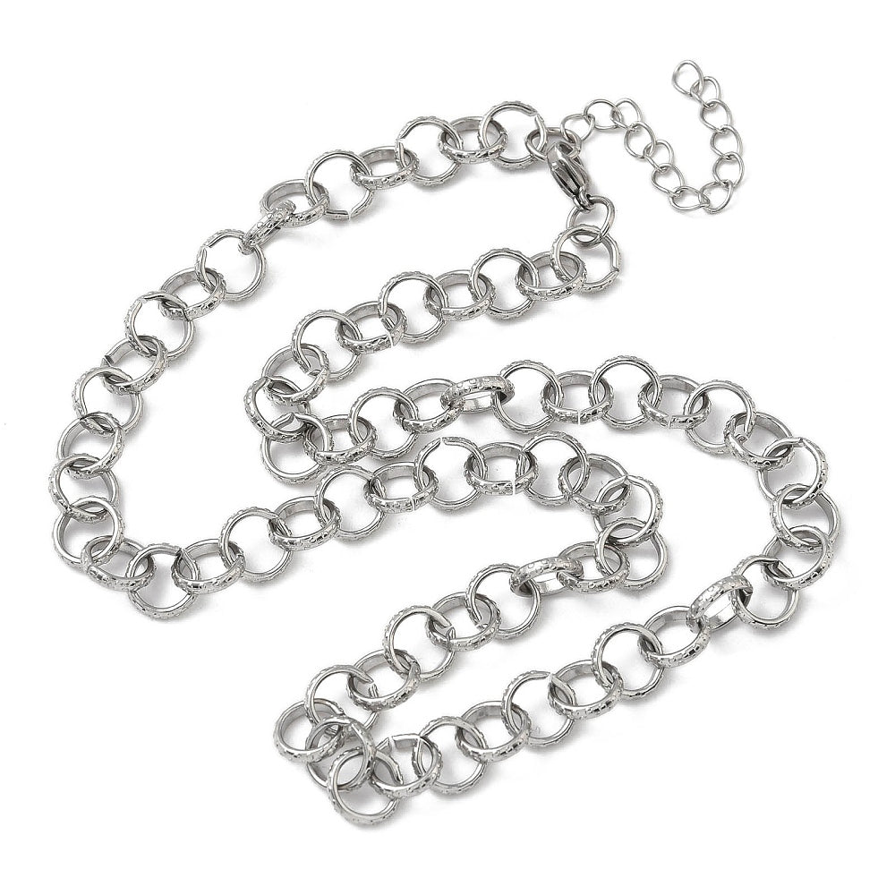 Collier acier inoxydable maille rolo texturé
