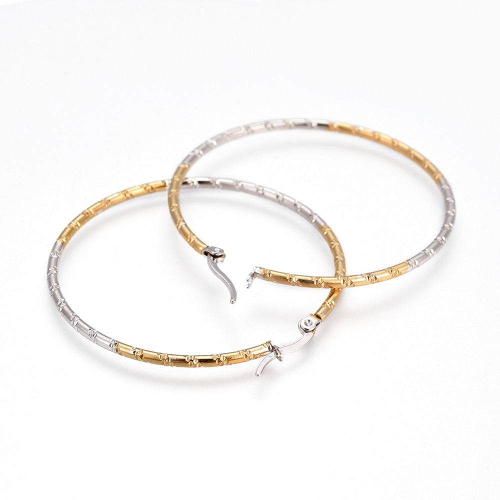 Créole ronde texture 2 couleurs acier inoxydable