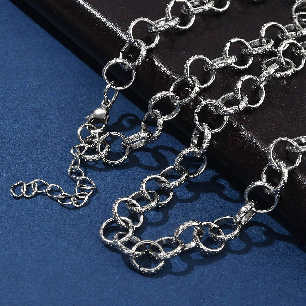 Collier acier inoxydable maille rolo texturé