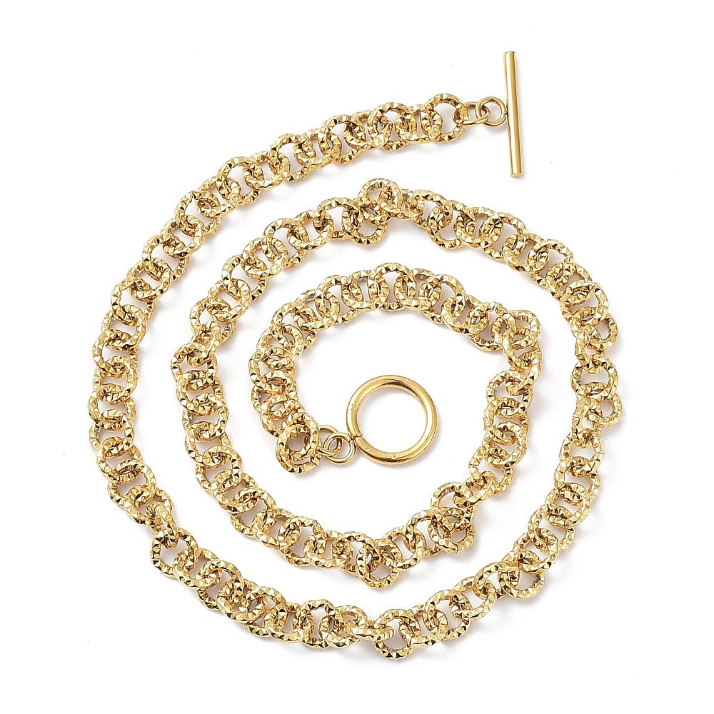 Collier acier inoxydable maille ronde paillette or