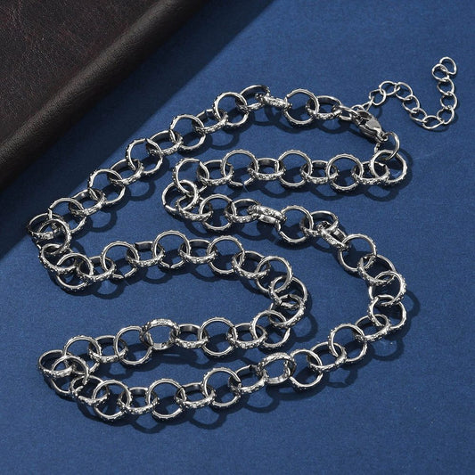 Collier acier inoxydable maille rolo texturé
