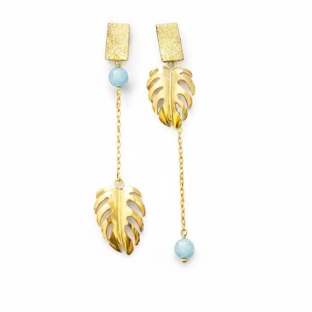 Boucle d'oreille asymétrique - Ermitage - Amazonite | Monstera