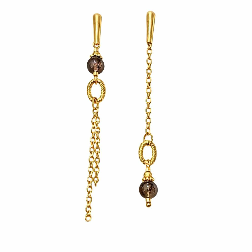 Boucle d'oreille asymétrique - Piton Maido - Quartz fumé