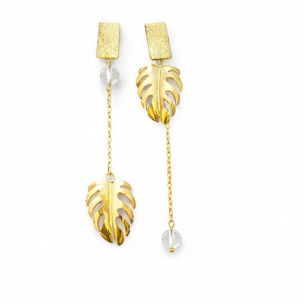 Boucle d'oreille asymétrique - Piton des Neiges - Cristal de Roche | Monstera