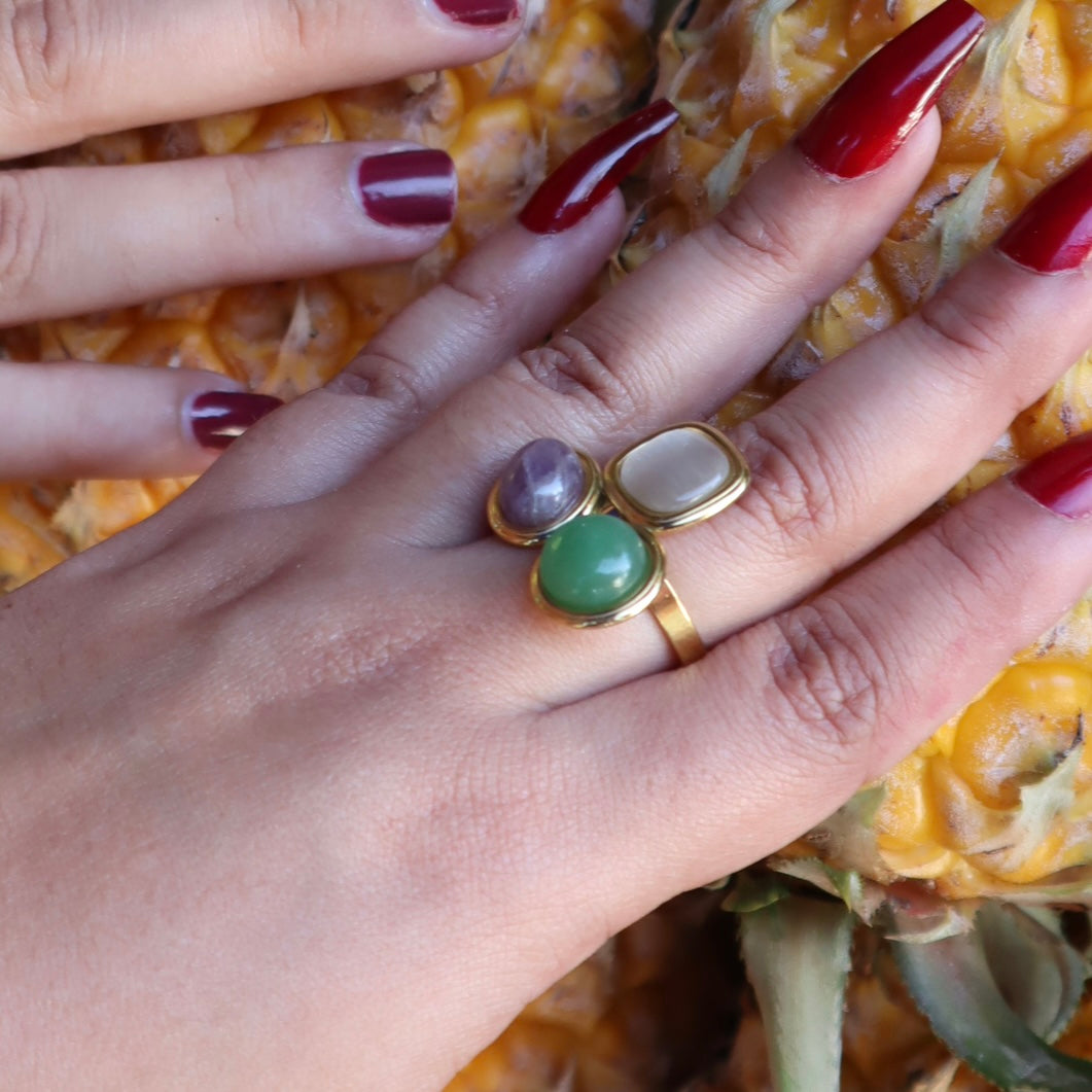Bague Trio pierre acier inoxydable